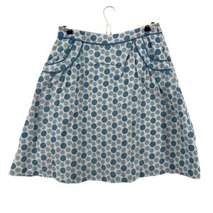 Boden Womens White and Blue Polka Dot 100% Linen A-Line Skirt Side Zip Size 12R